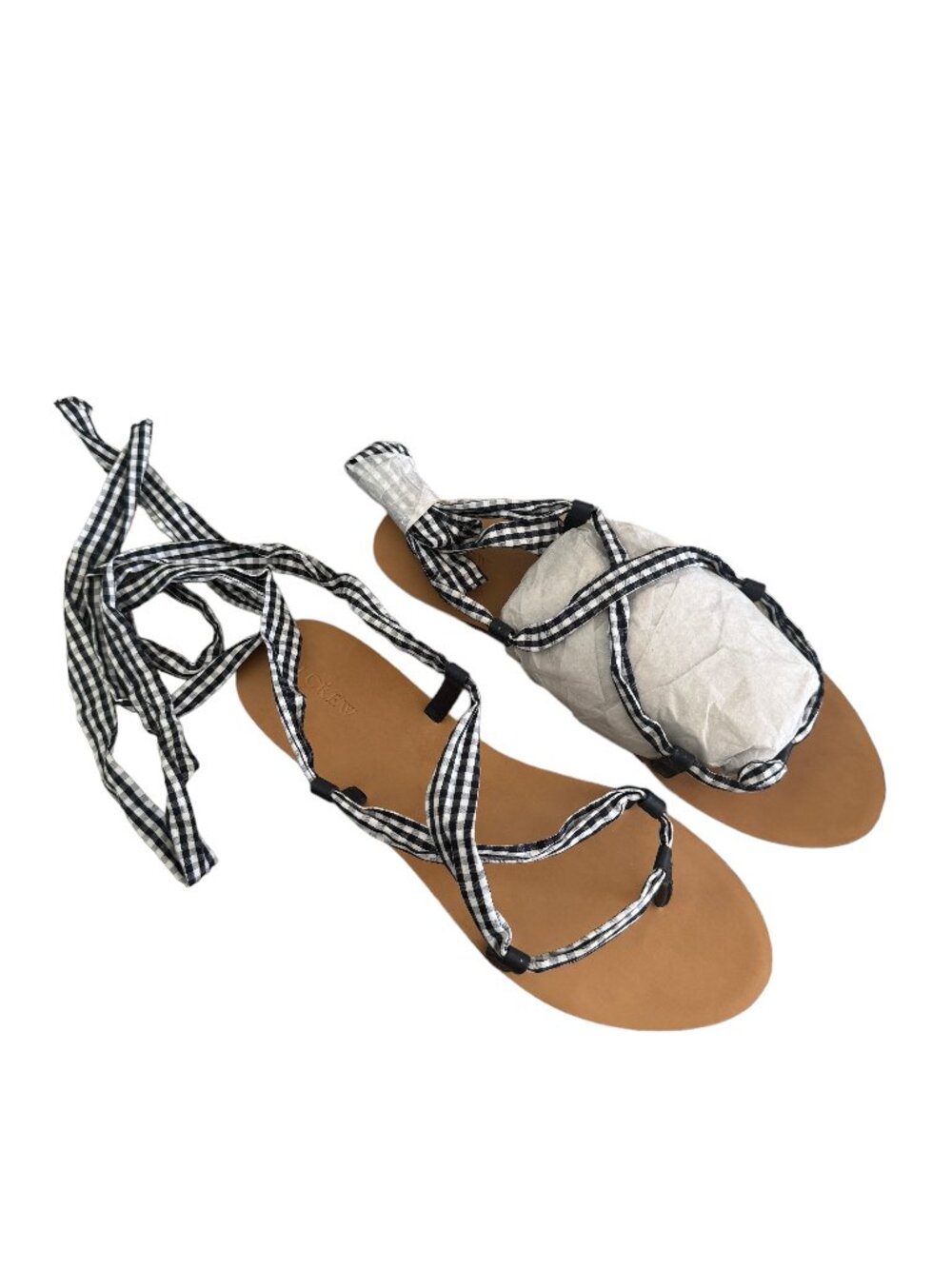 NWT J. Crew Navy Gingham Flat Tie Sandals